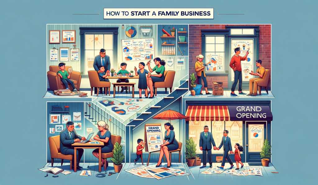 A creative and engaging collage representing tips for running a successful family business family businesses to start