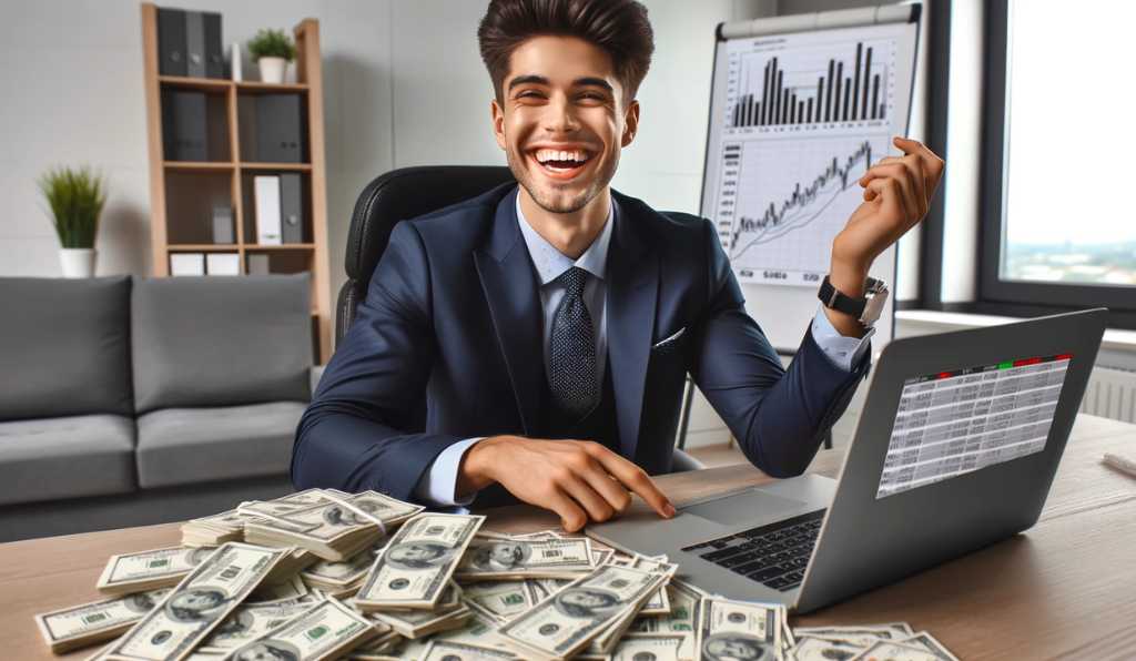 Is day trading a good side hustle? Image of a young man who has just made profits from is Forex trade