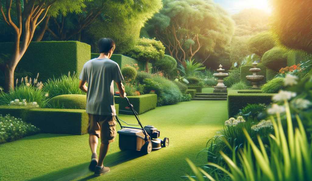 image of a man mowing a lawn